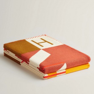 Hermes Avalon H Club Blanket in Terre Cuite/Yellow Cashmere Hermes Avalon H Club Blanket in Terre Cuite/Yellow Cashmere