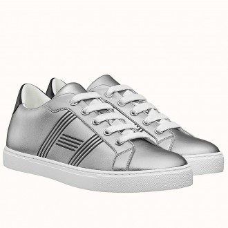 Hermes Avantage Sneakers In Grey Metallic Leather Hermes Avantage Sneakers In Grey Metallic Leather