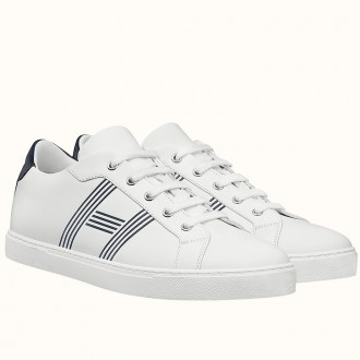 Hermes Avantage Sneakers In White/Blue Calfskin Hermes Avantage Sneakers In White/Blue Calfskin