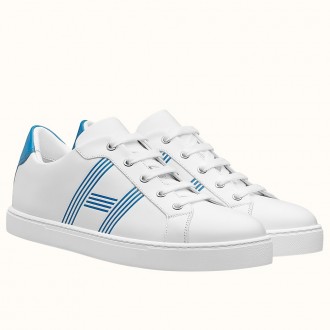 Hermes Avantage Sneakers In White/Mykonos Calfskin Hermes Avantage Sneakers In White/Mykonos Calfskin