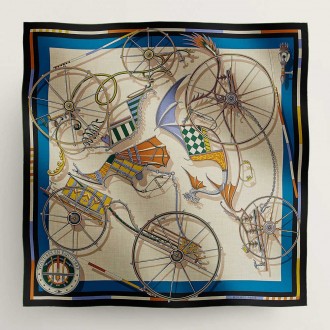 Hermes Beige/Blue Voitures en Equilibre Shawl 140 Hermes Beige/Blue Voitures en Equilibre Shawl 140