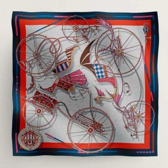 Hermes Beige/Marine Voitures en Equilibre Shawl 140 Hermes Beige/Marine Voitures en Equilibre Shawl 140