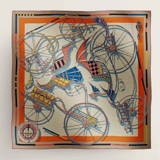 Hermes Beige/Orange Voitures en Equilibre Shawl 140 Hermes Beige/Orange Voitures en Equilibre Shawl 140
