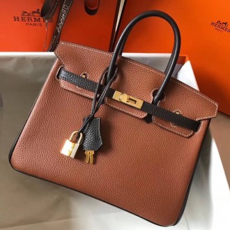 Hermes Bi-Color Birkin 25cm Bag In Brown/Black Clemence Leather Hermes Bi-Color Birkin 25cm Bag In Brown/Black Clemence Leather