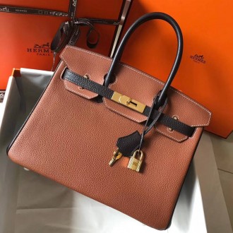 Hermes Bi-Color Birkin 30cm Bag In Brown/Black Clemence Leather Hermes Bi-Color Birkin 30cm Bag In Brown/Black Clemence Leather