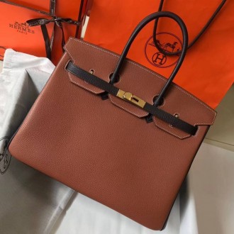 Hermes Bi-Color Birkin 35cm Bag In Brown/Black Clemence Leather Hermes Bi-Color Birkin 35cm Bag In Brown/Black Clemence Leather