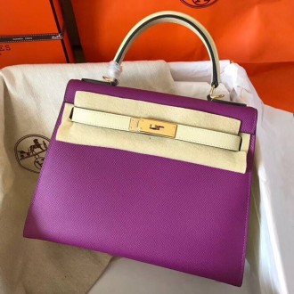 Hermes Bicolor Epsom Kelly 28cm Purple Handmade Bag Hermes Bicolor Epsom Kelly 28cm Purple Handmade Bag