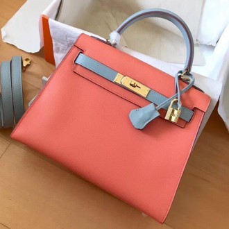 Hermes Bicolor Epsom Kelly 28cm Rose Lipstick Handmade Bag Hermes Bicolor Epsom Kelly 28cm Rose Lipstick Handmade Bag