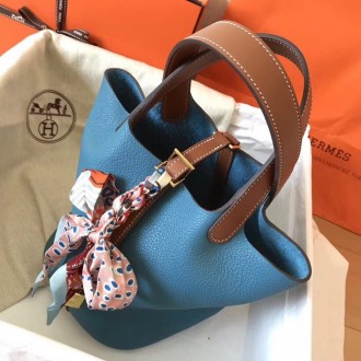 Hermes Bicolor Picotin Lock MM 22cm Blue Jean Bag Hermes Bicolor Picotin Lock MM 22cm Blue Jean Bag