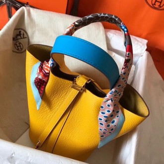 Hermes Bicolor Picotin Lock MM 22cm Yellow Bag Hermes Bicolor Picotin Lock MM 22cm Yellow Bag