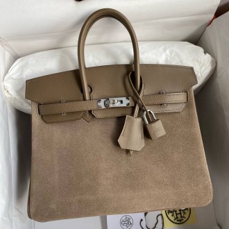 Hermes Birkin 25 Grizzly Bag in Taupe Veau Doblis and Swift Leather Hermes Birkin 25 Grizzly Bag in Taupe Veau Doblis and Swift Leather
