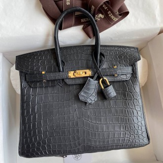 Hermes Birkin 25 Handmade Bag In Black Crocodile Niloticus Matte Skin Hermes Birkin 25 Handmade Bag In Black Crocodile Niloticus Matte Skin