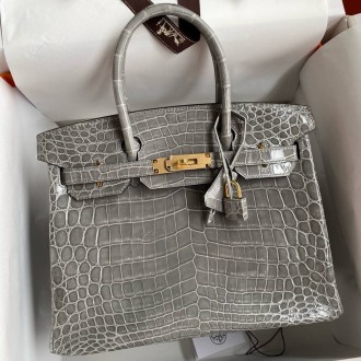 Hermes Birkin 25 Handmade Bag in Gris Ciment Crocodile Niloticus Shiny Skin Hermes Birkin 25 Handmade Bag in Gris Ciment Crocodile Niloticus Shiny Skin
