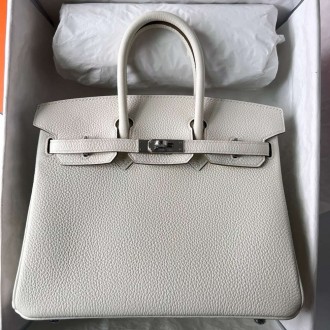 Hermes Birkin 25 Handmade Bag In Mushroom Clemence Leather Hermes Birkin 25 Handmade Bag In Mushroom Clemence Leather