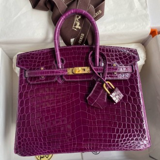 Hermes Birkin 25 Handmade Bag in Raisin Crocodile Niloticus Shiny Skin Hermes Birkin 25 Handmade Bag in Raisin Crocodile Niloticus Shiny Skin