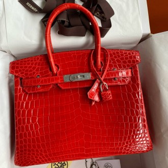 Hermes Birkin 25 Handmade Bag In Red Crocodile Niloticus Shiny Skin Hermes Birkin 25 Handmade Bag In Red Crocodile Niloticus Shiny Skin