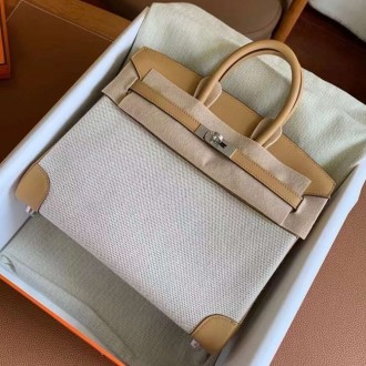 Hermes Birkin 25 Handmade Bag In Toile & Biscuit Swift Leather Hermes Birkin 25 Handmade Bag In Toile & Biscuit Swift Leather