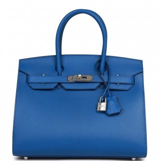 Hermes Birkin 25 Sellier Handmade Bag In Blue France Epsom Calfskin