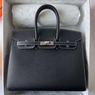 Hermes Birkin 25 Sellier Handmade Bag In Noir Epsom Calfskin