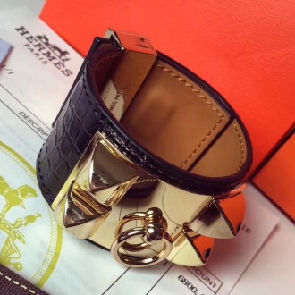 Hermes Black Alligator Collier de Chien Bracelet Size S Hermes Black Alligator Collier de Chien Bracelet Size S