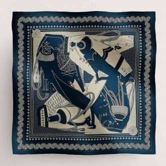 Hermes Blue Zouaves et Dragons Bandana Shawl 140 Hermes Blue Zouaves et Dragons Bandana Shawl 140