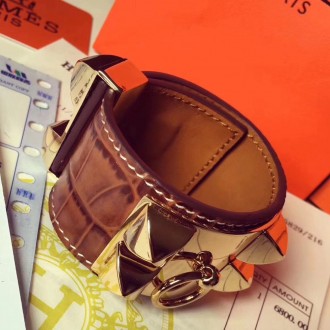 Hermes Brown Alligator Collier de Chien Bracelet Size S Hermes Brown Alligator Collier de Chien Bracelet Size S