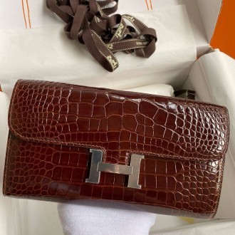 Hermes Constance To Go Wallet in Dark Brown Shiny Alligator Leather Hermes Constance To Go Wallet in Dark Brown Shiny Alligator Leather