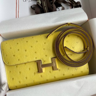 Hermes Constance To Go Wallet in Lime Ostrich Leather Hermes Constance To Go Wallet in Lime Ostrich Leather