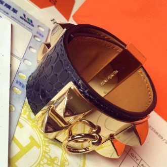 Hermes Dark Blue Alligator Collier de Chien Bracelet Size S Hermes Dark Blue Alligator Collier de Chien Bracelet Size S