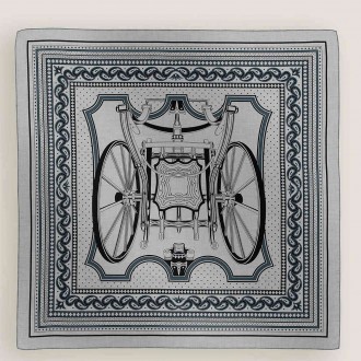 Hermes Grey Les Roues de Phaeton Bandana Shawl 140 Hermes Grey Les Roues de Phaeton Bandana Shawl 140