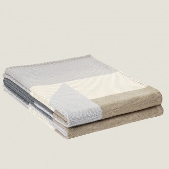 Hermes H Drapeau Blanket in Acier and Perle Cashmere Hermes H Drapeau Blanket in Acier and Perle Cashmere
