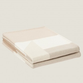 Hermes H Drapeau Blanket in Naturel and Grege Cashmere Hermes H Drapeau Blanket in Naturel and Grege Cashmere