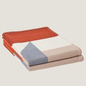 Hermes H Drapeau Blanket in Terracotta and Grey Cashmere Hermes H Drapeau Blanket in Terracotta and Grey Cashmere