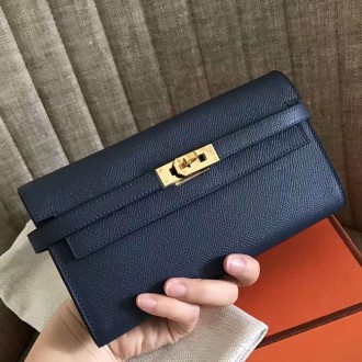Hermes Kelly Classic Long Wallet In Navy Epsom Leather Hermes Kelly Classic Long Wallet In Navy Epsom Leather