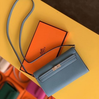 Hermes Kelly Classique To Go Wallet In Blue Jean Epsom Calfskin Hermes Kelly Classique To Go Wallet In Blue Jean Epsom Calfskin