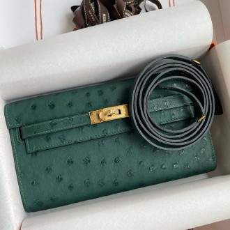 Hermes Kelly Classique To Go Wallet in Malachite Ostrich Leather Hermes Kelly Classique To Go Wallet in Malachite Ostrich Leather