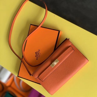 Hermes Kelly Classique To Go Wallet In Orange Epsom Calfskin Hermes Kelly Classique To Go Wallet In Orange Epsom Calfskin