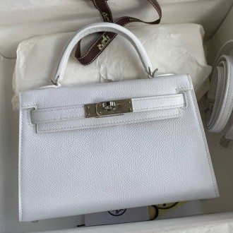 Hermes Kelly Mini II Sellier Handmade Bag In White Epsom Calfskin Hermes Kelly Mini II Sellier Handmade Bag In White Epsom Calfskin