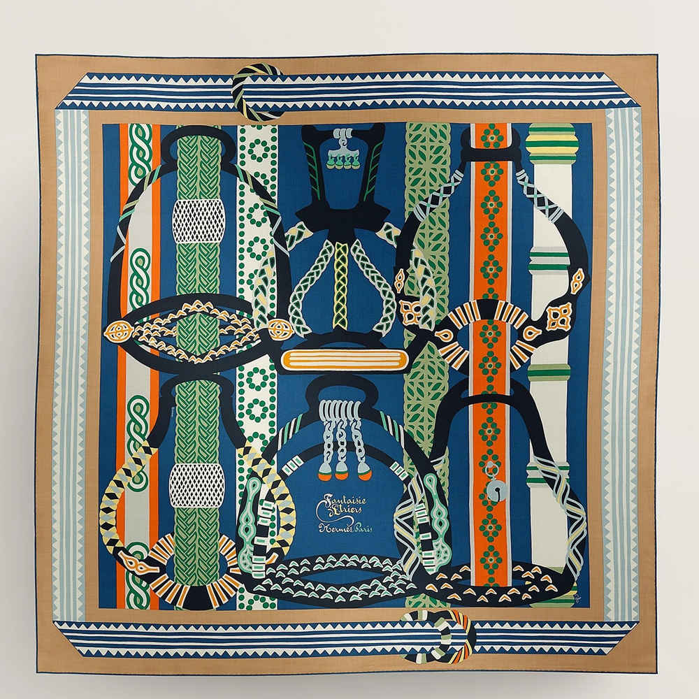 Hermes Multicolore Fantaisie d'Etriers Shawl 140