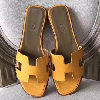Hermes Oran Sandals In Jaune Epsom Leather Hermes Oran Sandals In Jaune Epsom Leather