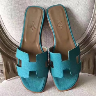 Hermes Oran Sandals In Lagon Epsom Leather Hermes Oran Sandals In Lagon Epsom Leather