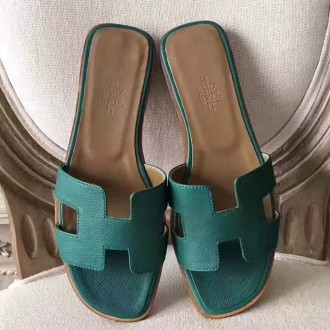 Hermes Oran Sandals In Malachite Epsom Leather Hermes Oran Sandals In Malachite Epsom Leather