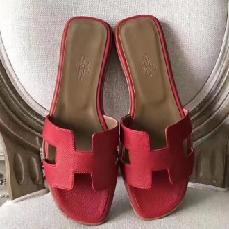 Hermes Oran Sandals In Red Epsom Leather Hermes Oran Sandals In Red Epsom Leather