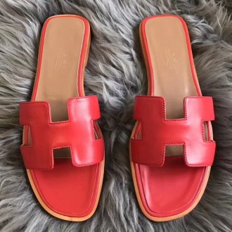 Hermes Oran Sandals In Red Swift Leather Hermes Oran Sandals In Red Swift Leather