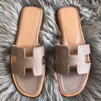 Hermes Oran Sandals In Taupe Swift Leather Hermes Oran Sandals In Taupe Swift Leather