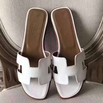 Hermes Oran Sandals In White Epsom Leather Hermes Oran Sandals In White Epsom Leather