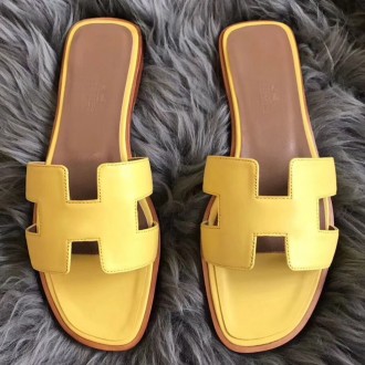 Hermes Oran Sandals In Yellow Swift Leather Hermes Oran Sandals In Yellow Swift Leather
