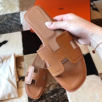 Hermes Oran Slide Sandals In Gold Epsom Perforated Calfskin Hermes Oran Slide Sandals In Gold Epsom Perforated Calfskin