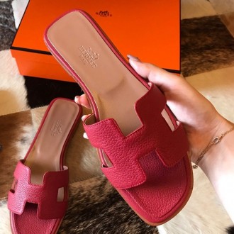 Hermes Oran Slide Sandals In Red Clemence Leather Hermes Oran Slide Sandals In Red Clemence Leather