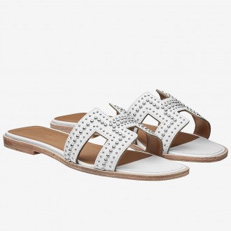 Hermes Oran Studs Sandals In White Leather Hermes Oran Studs Sandals In White Leather